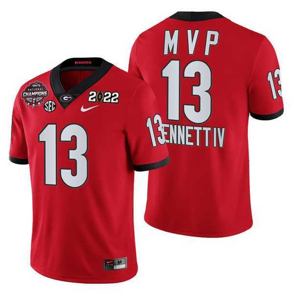 Men%27s Georgia Bulldogs #13 Stetson Bennett IV Red 2021-22 National Champions College Football Game MVP Jersey Dzhi